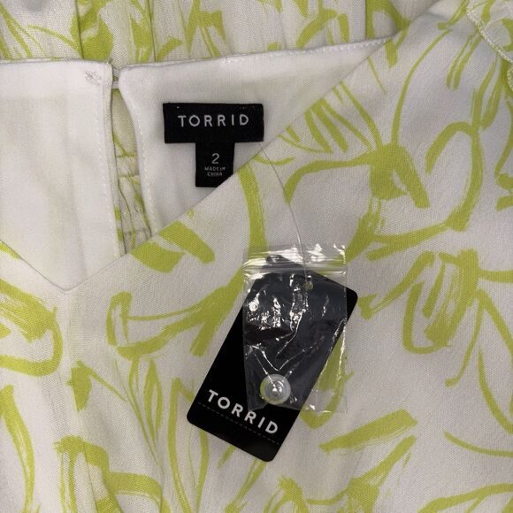 Torrid Neon Yellow Floral Skater Mini Dress With Pockets Plus Size 2 NWT - Picture 7 of 10
